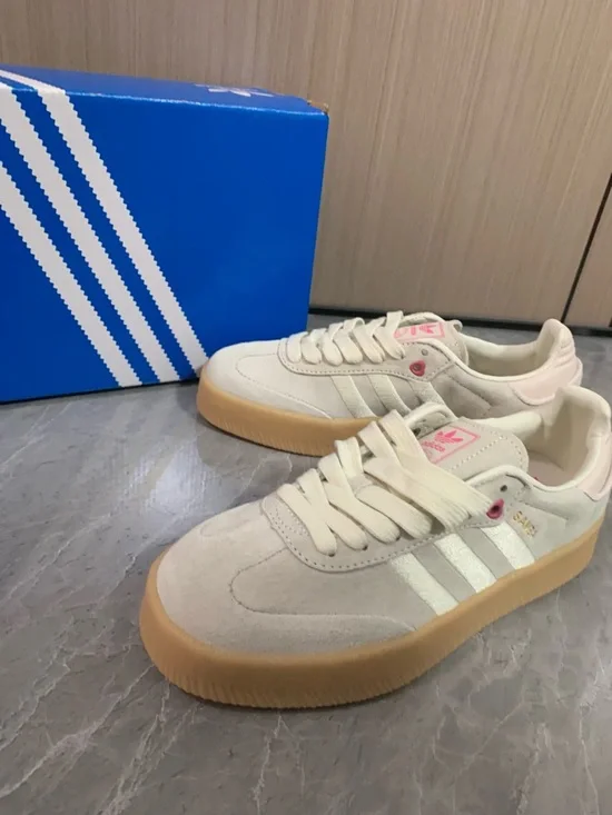 adidas Samba Cream Suede Sneakers with Pink Details and Gum Sole - Picture 2 of 5